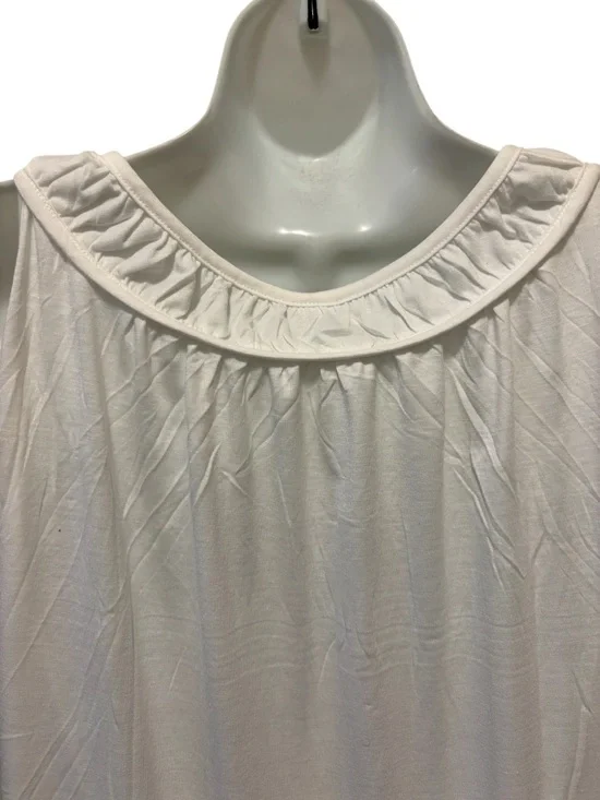 Boutique White Minimalist Sleeveless Nightgown Sz L Ruffle Hem 4 Button Neck - Picture 3 of 8